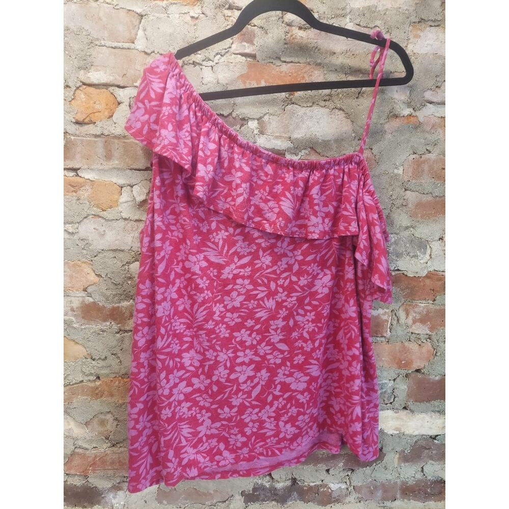 Old Navy Womens Off Shoulder Ruffle Top XXL Pink Floral One Strap Casual - Picture 3 of 3